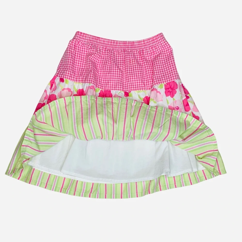 Gymboree Girl's Skirt Size 4 Layered Ruffles Cotton Fully Lined Pink and Green